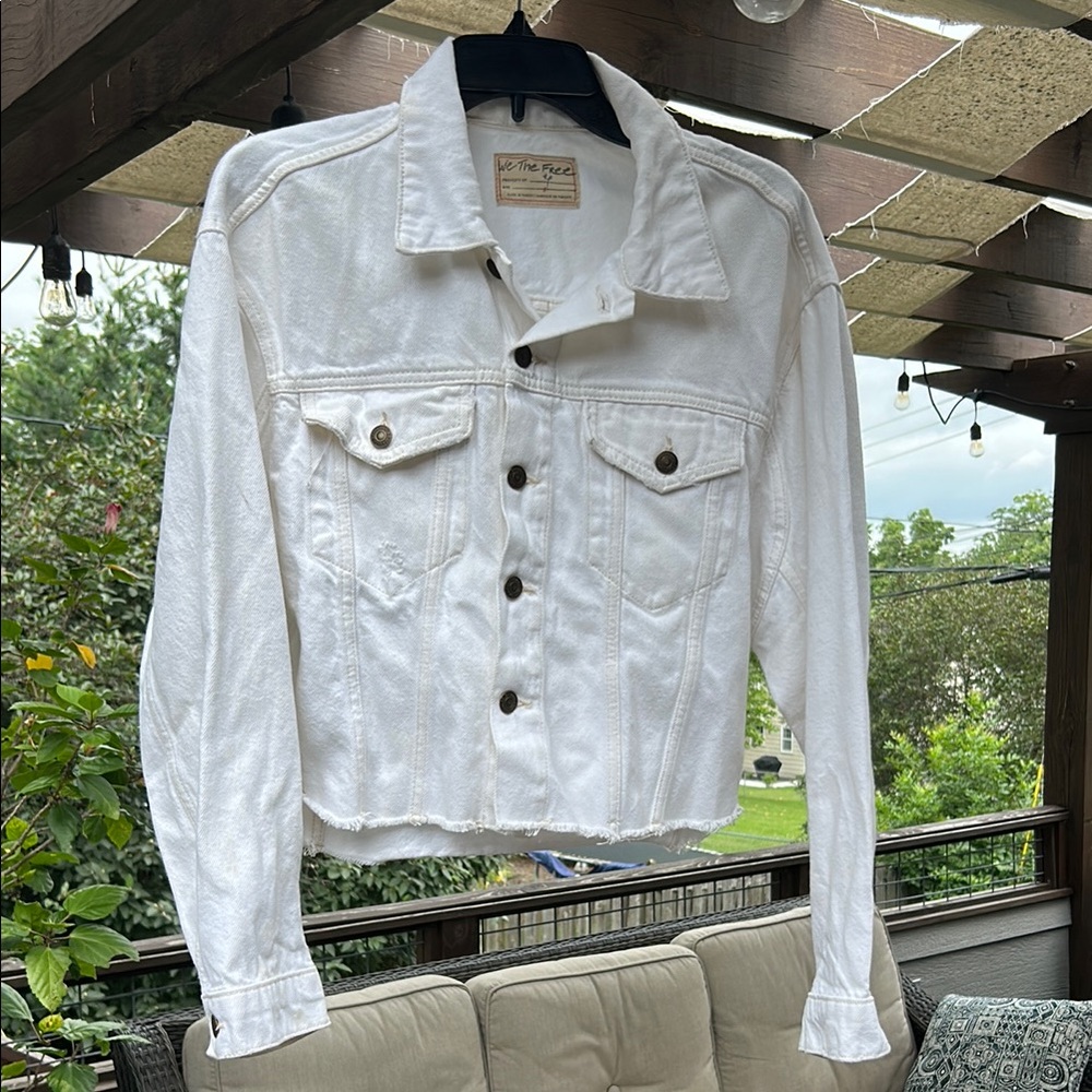 Free People White Cropped Jean Jacket